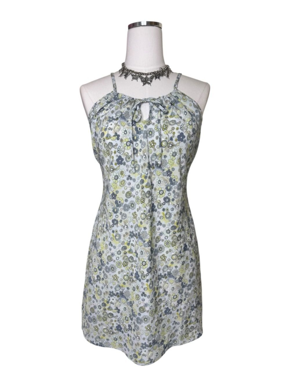 Y2K Urban Life Blue + Green Floral Milkmaid Front Tie Mini Dress Size Medium